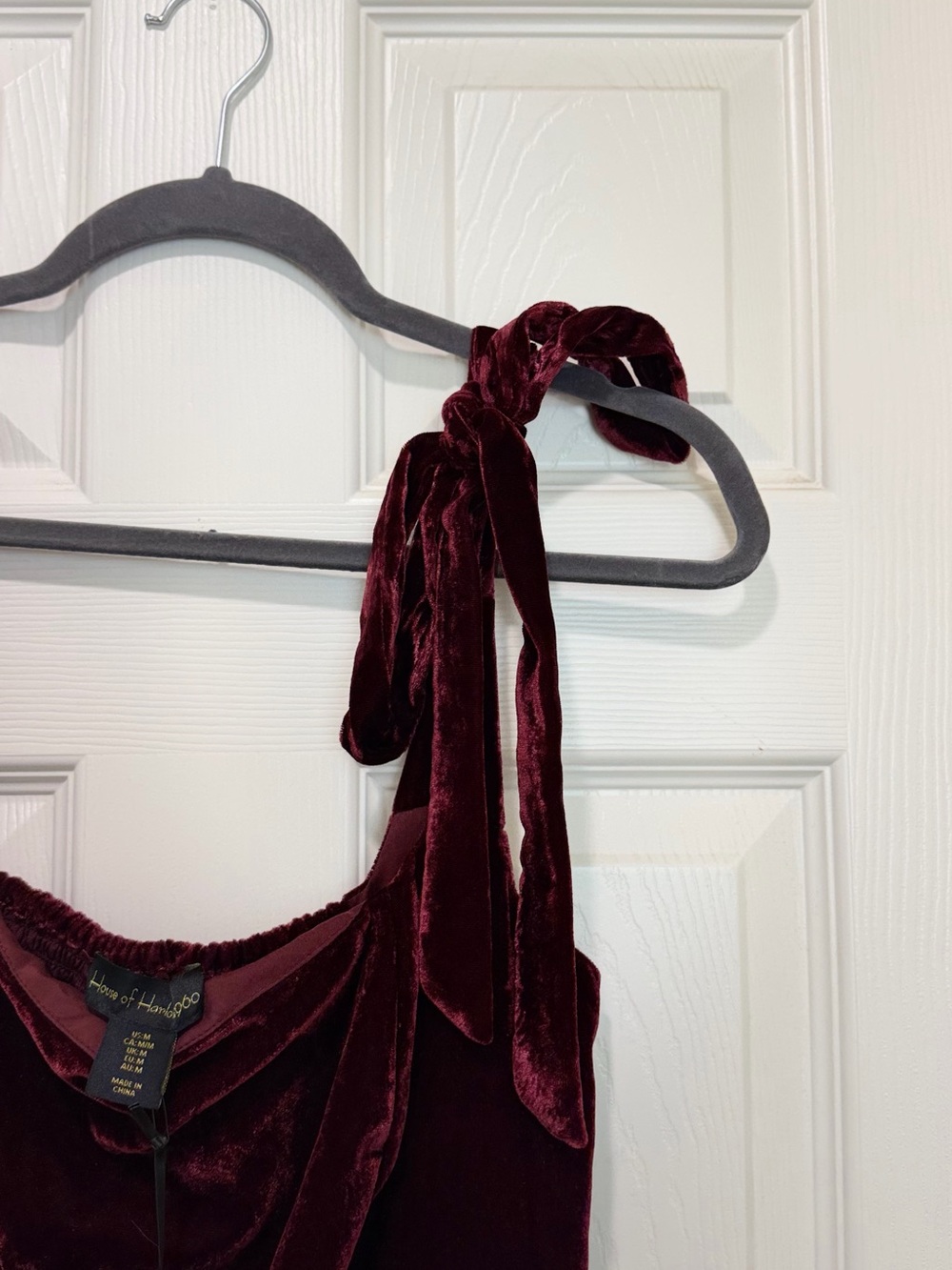 House of Harlow 1960 Burgundy Velvet Tie-Shoulder Mini Dress - Picture 4 of 8